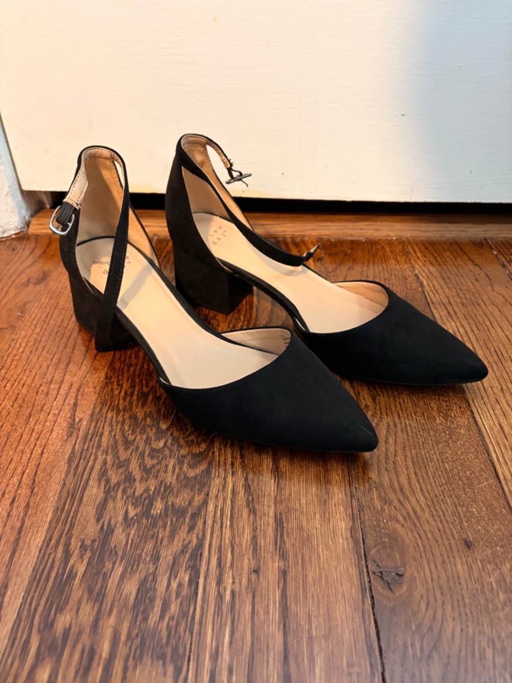 a new day Black Pointed Toe Ankle Strap Block Heels